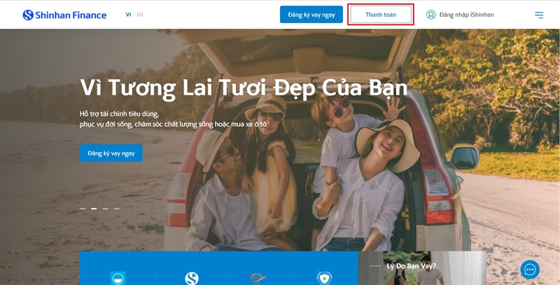 Truy cập vào trang chủ Shinhan Finance và chọn thanh toán