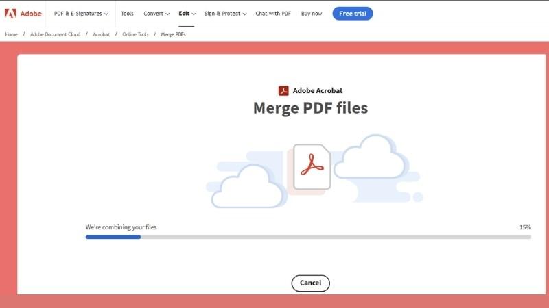 Chờ Adobe Merge PDF xử l&yacute; gh&eacute;p file PDF