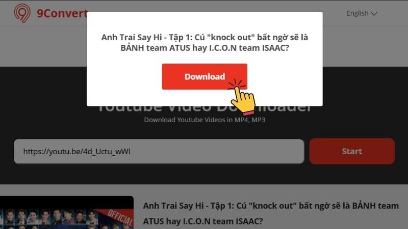 Chờ web xử lý đến khi hiện nút Download