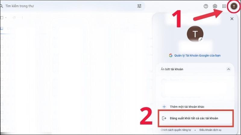 Chọn biểu tượng profile ở góc trên bên bên phải > Chọn Đăng xuất khỏi tất cả các tài khoản