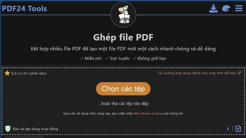 Chọn c&aacute;c tệp bạn muốn gh&eacute;p