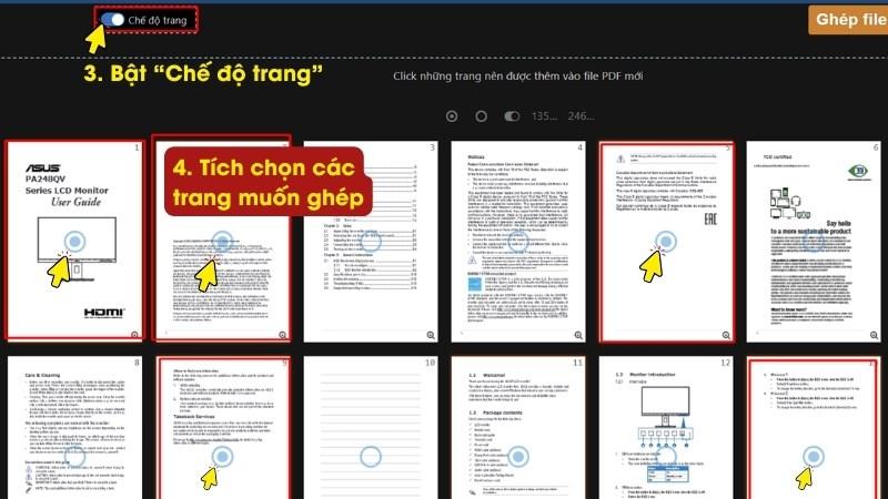 Chọn c&aacute;c trang muốn gh&eacute;p