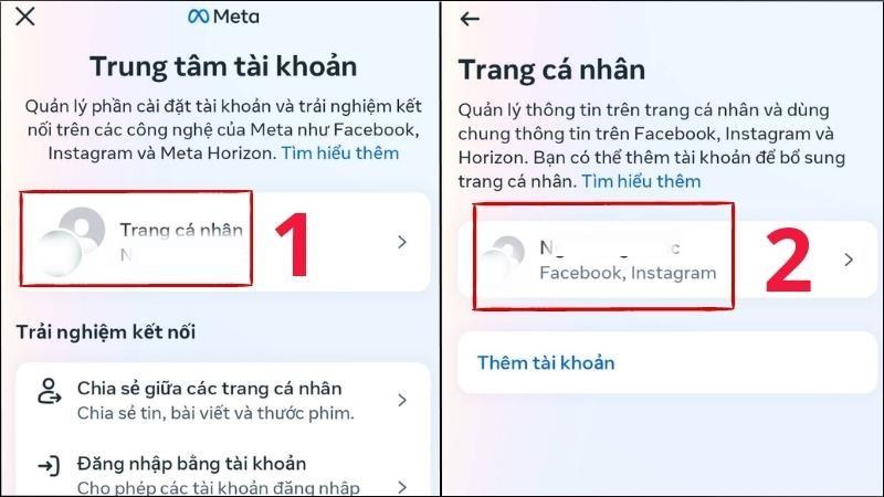 Chọn Trang c&aacute; nh&acirc;n > Chọn t&agrave;i khoản