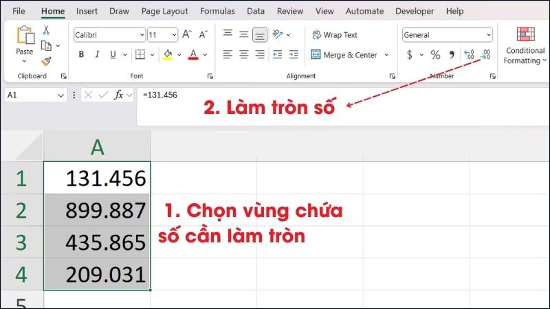 Làm tròn số trong Excel không dùng hàm