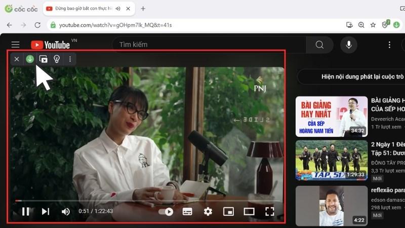 Mở thanh công cụ download góc trái trên video