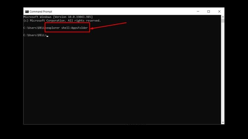 Nhập c&acirc;u lệnh sau: explorer shell:AppsFolder > Nhấn Enter 