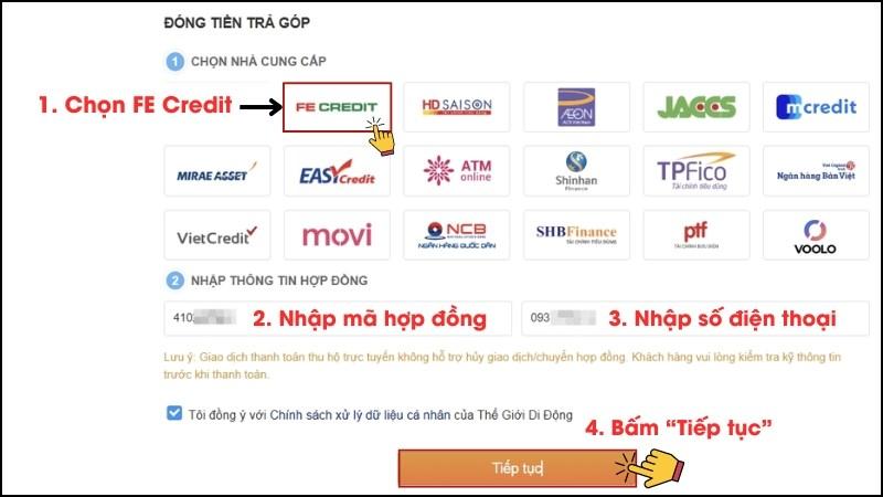 Nhập th&ocirc;ng tin tra cứu v&agrave; bấm Tiếp tục