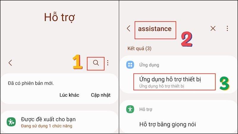 Tìm kiếm mục Assistance ở cài đặt trên điện thoại