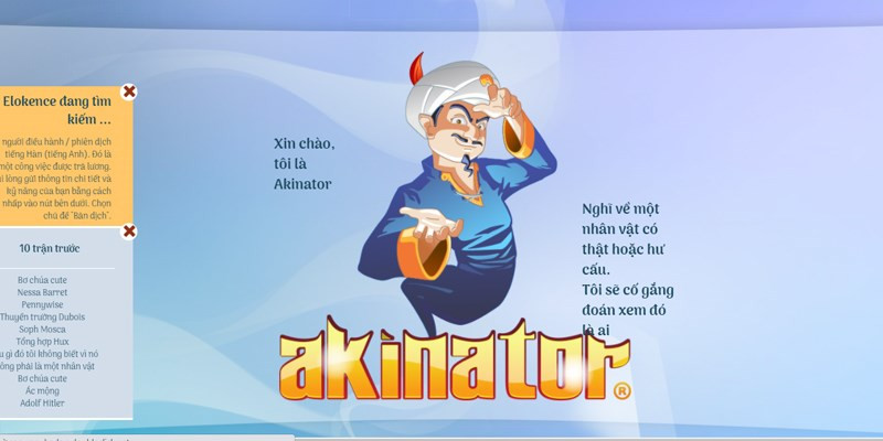 Chơi Akinator Tiếng Việt: Thần Đèn Đoán Nhân Vật Bạn Nghĩ Đến