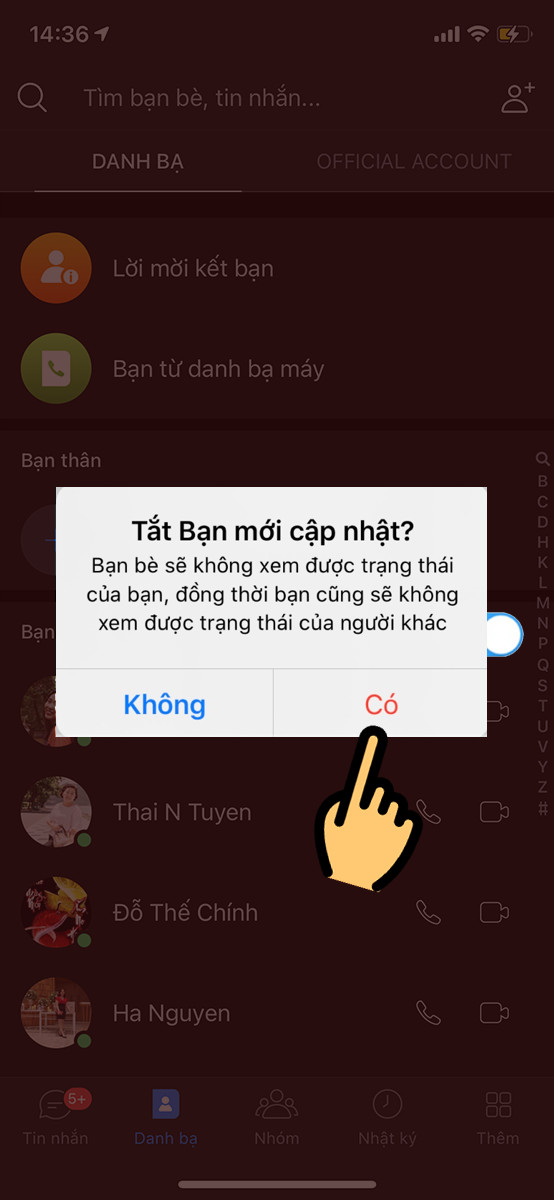 Cách tắt trạng thái "Vừa mới truy cập" trên Zalo cho điện thoại