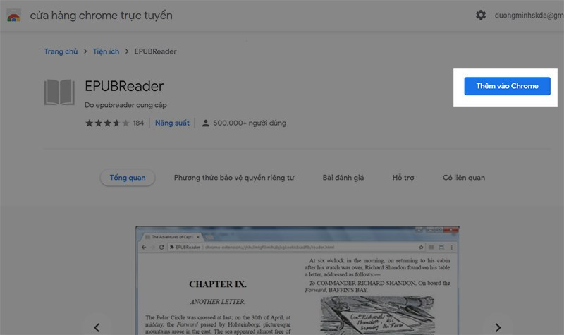 alt: Cài đặt tiện ích EPUBReader trên Chrome