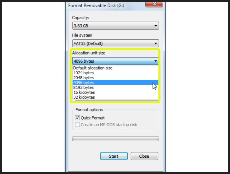 Alt: Chọn Allocation unit file mong muốn