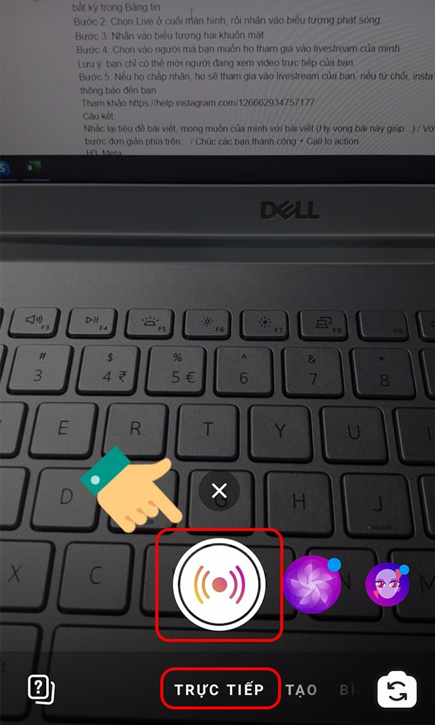 Alt: Chọn chế độ Trực tiếp trên Instagram