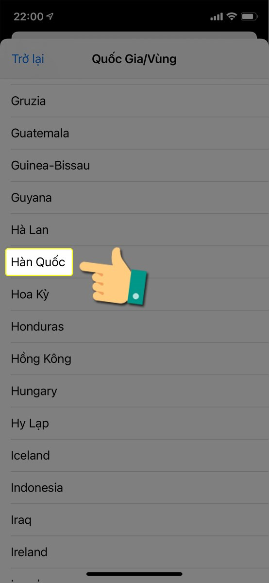 alt: Chọn Hàn Quốc trong App Store