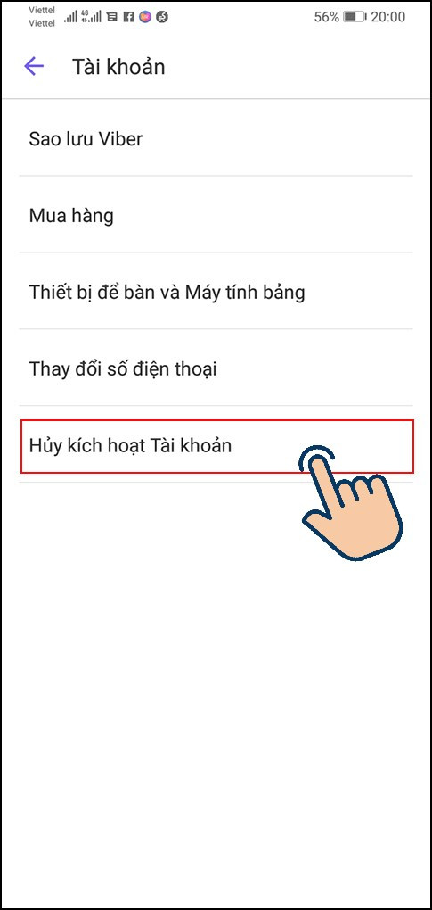 alt: Chọn "Huỷ kích hoạt tài khoản" để đăng xuất Viber