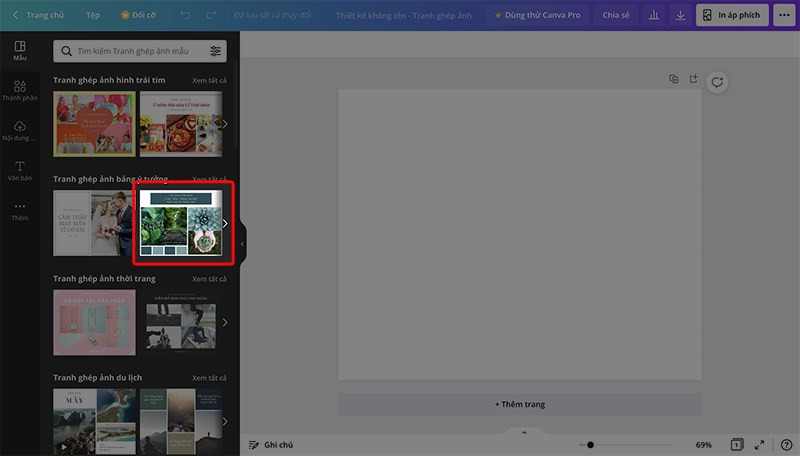 alt: Chọn mẫu ghép ảnh trên Canva
