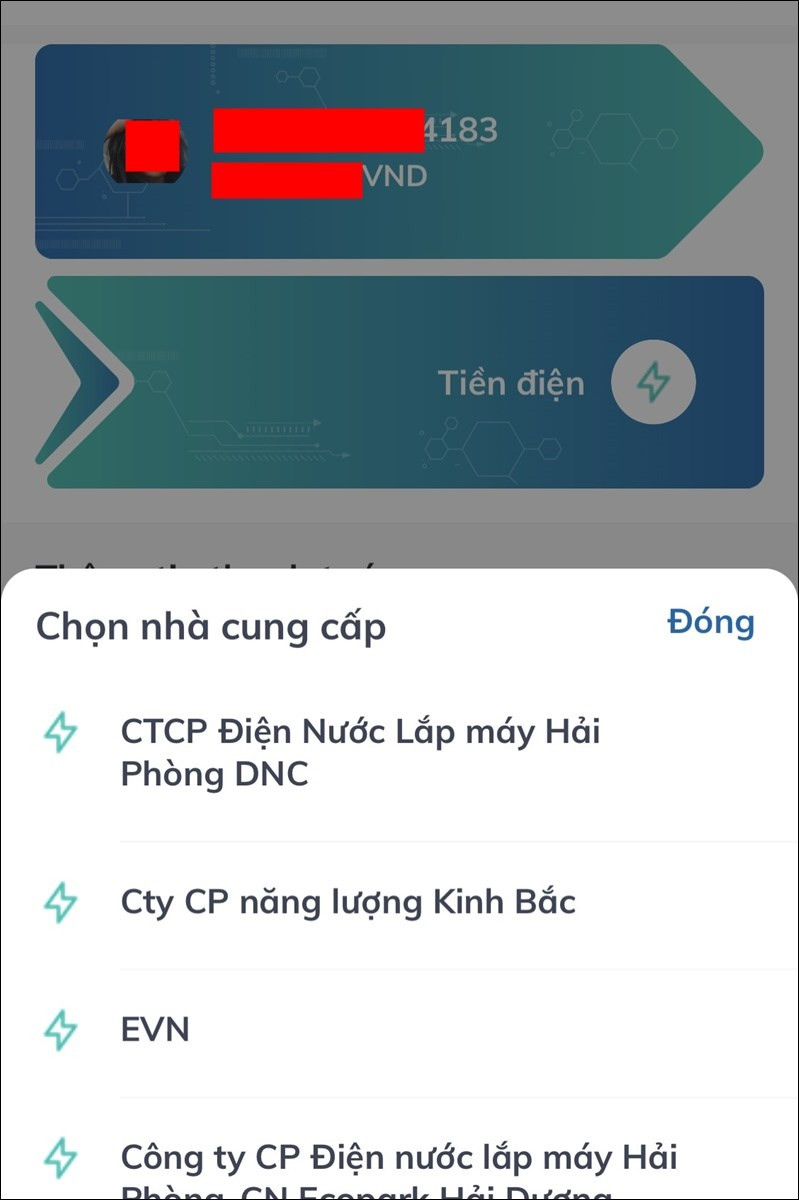 alt: Chọn nhà cung cấp điện lực trên BIDV Smart Banking