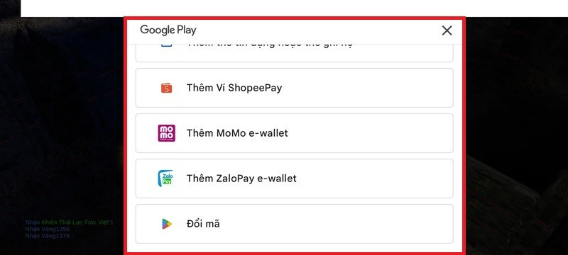 Alt: Chọn phương thức thanh toán qua Google Play