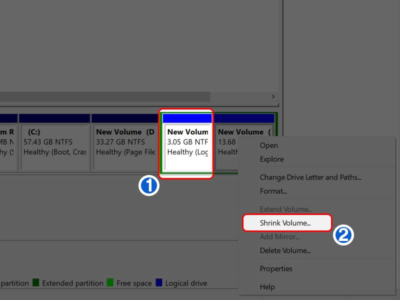 alt: Chọn Shrink Volume