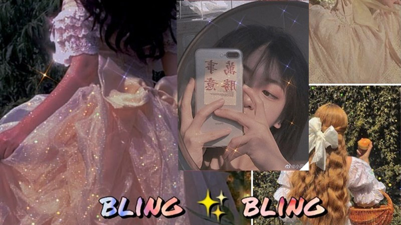 alt: Cô gái đang chụp ảnh selfie với hiệu ứng bling bling trên Instagram