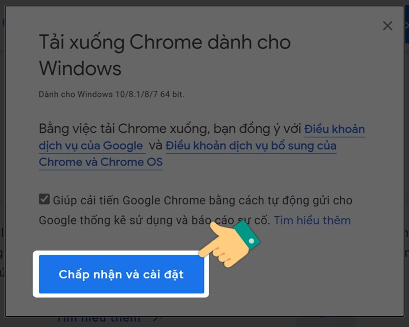 Alt: Cửa sổ chấp nhận và cài đặt Chrome