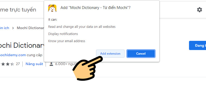 alt: Cửa sổ xác nhận cài đặt tiện ích mở rộng Mochi Dictionary