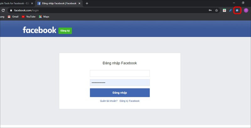 alt: Đăng nhập Facebook trên trình duyệt Chrome