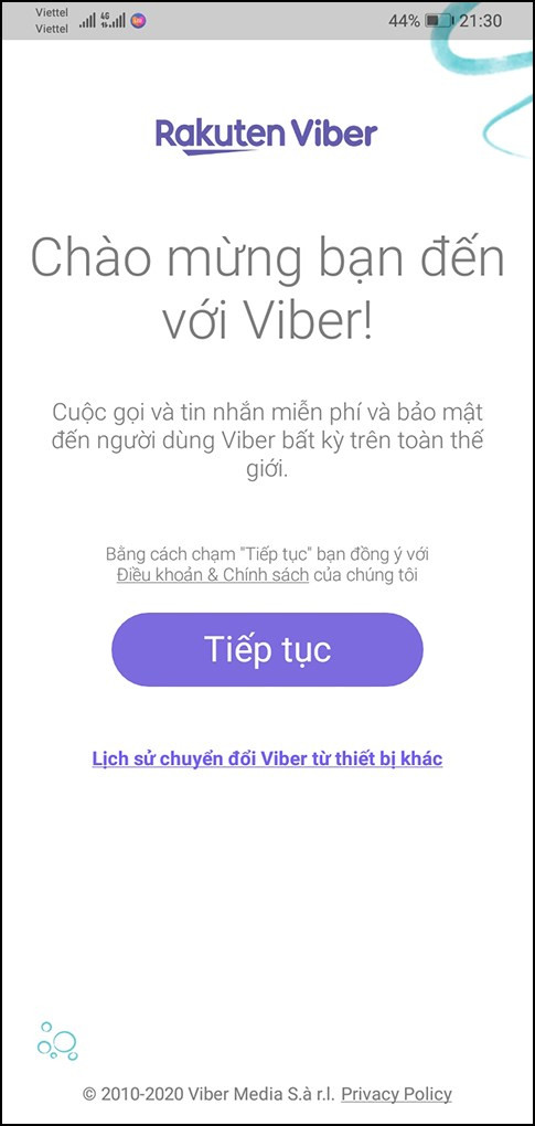 alt: Giao diện đăng nhập Viber sau khi đăng xuất thành công