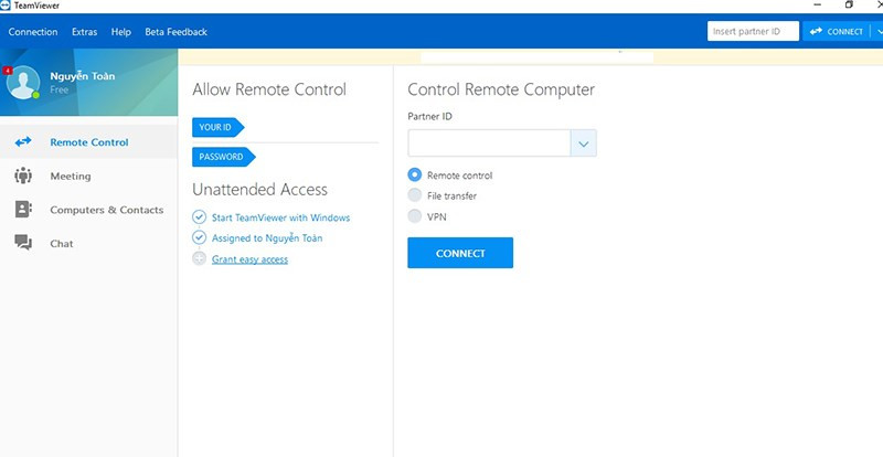 alt: Giao diện phần mềm Teamviewer trên máy tính