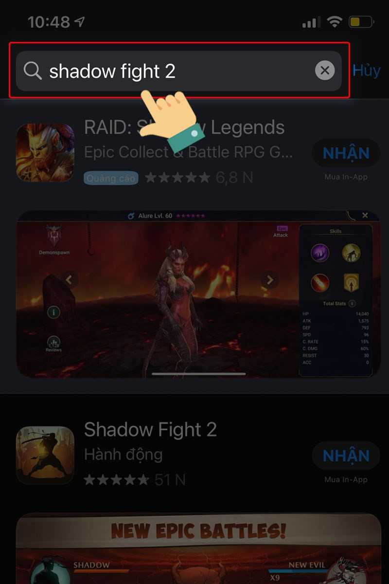 alt: Giao diện tìm kiếm Shadow Fight 2 trên App Store