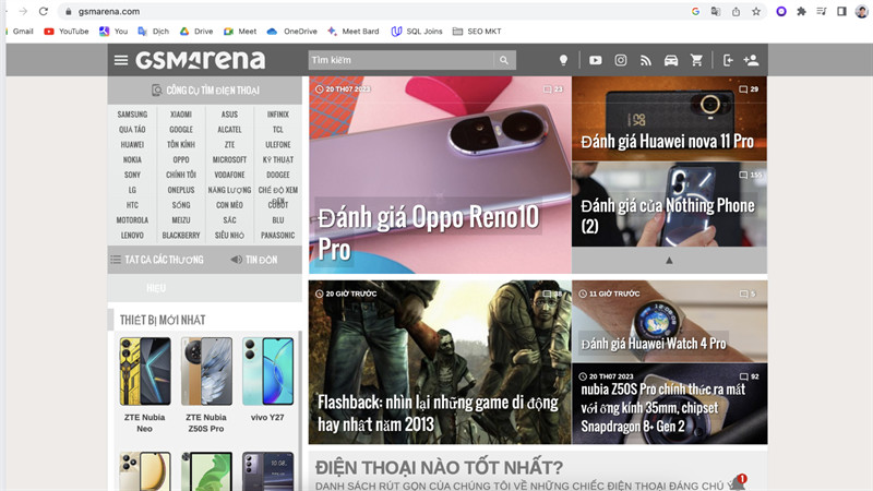 alt: Giao diện website Gsmarena
