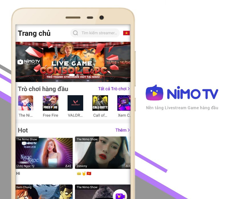 Alt: Hình ảnh giao diện Nimo TV với đa dạng nội dung livestream