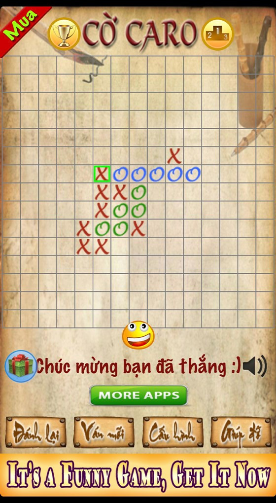 alt: Hình ảnh minh họa chiến thắng trong game Cờ Caro