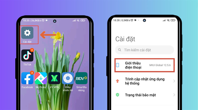 alt: Hình ảnh minh họa truy cập vào phần Giới thiệu về điện thoại trên Android