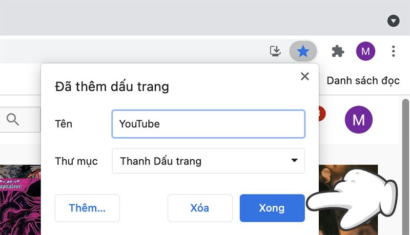 alt: Hoàn tất thêm bookmark trên Chrome