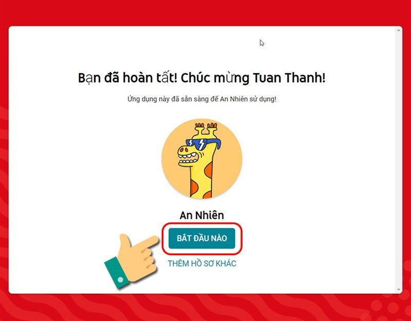 alt: Màn hình bắt đầu sử dụng YouTube Kids sau khi hoàn tất thiết lập