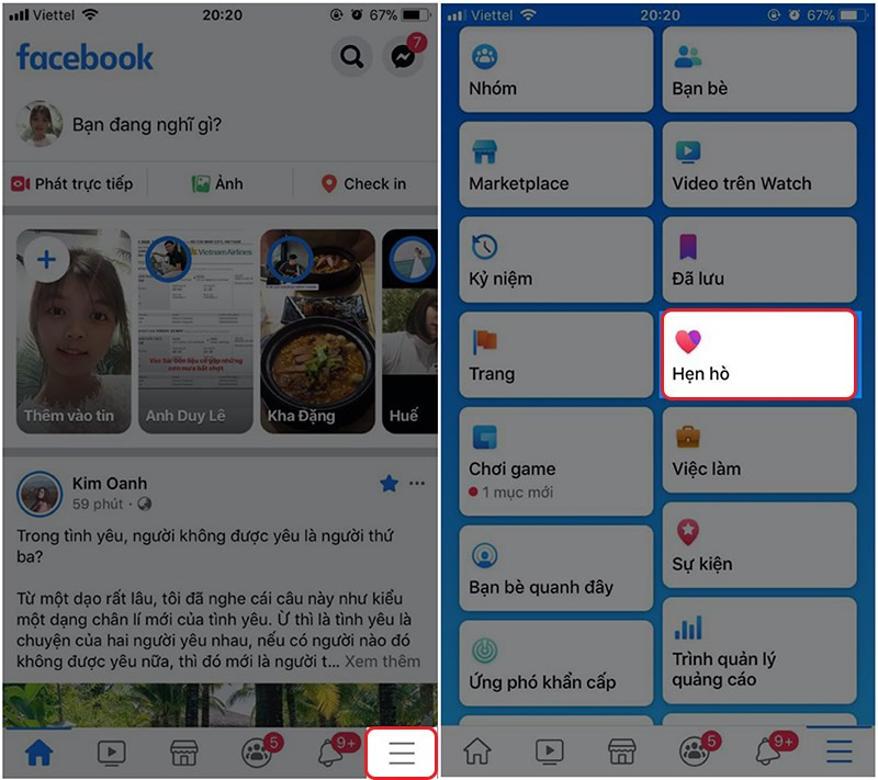 alt: Mở Facebook Dating từ menu ứng dụng