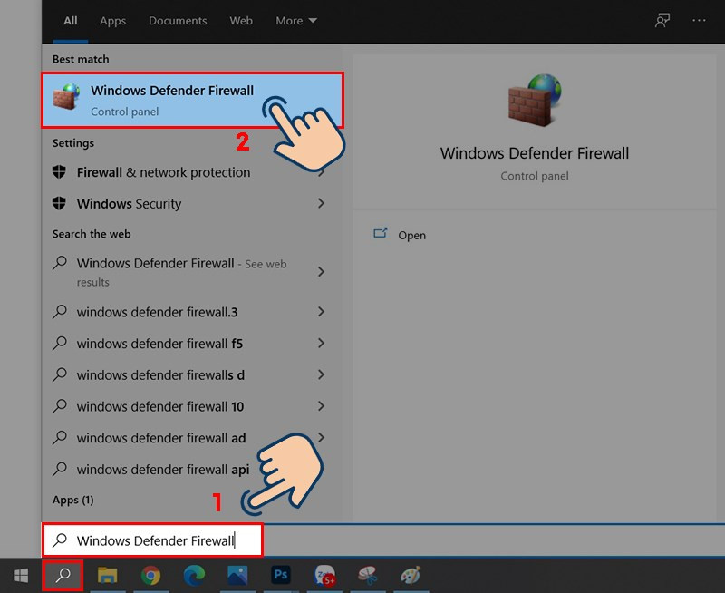 Alt: Mở Windows Defender Firewall