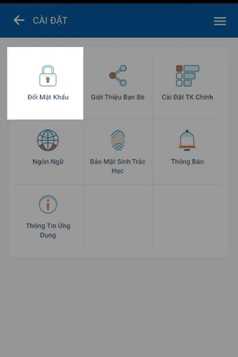 alt: Mục "Đổi mật khẩu" trong cài đặt Sacombank mBanking