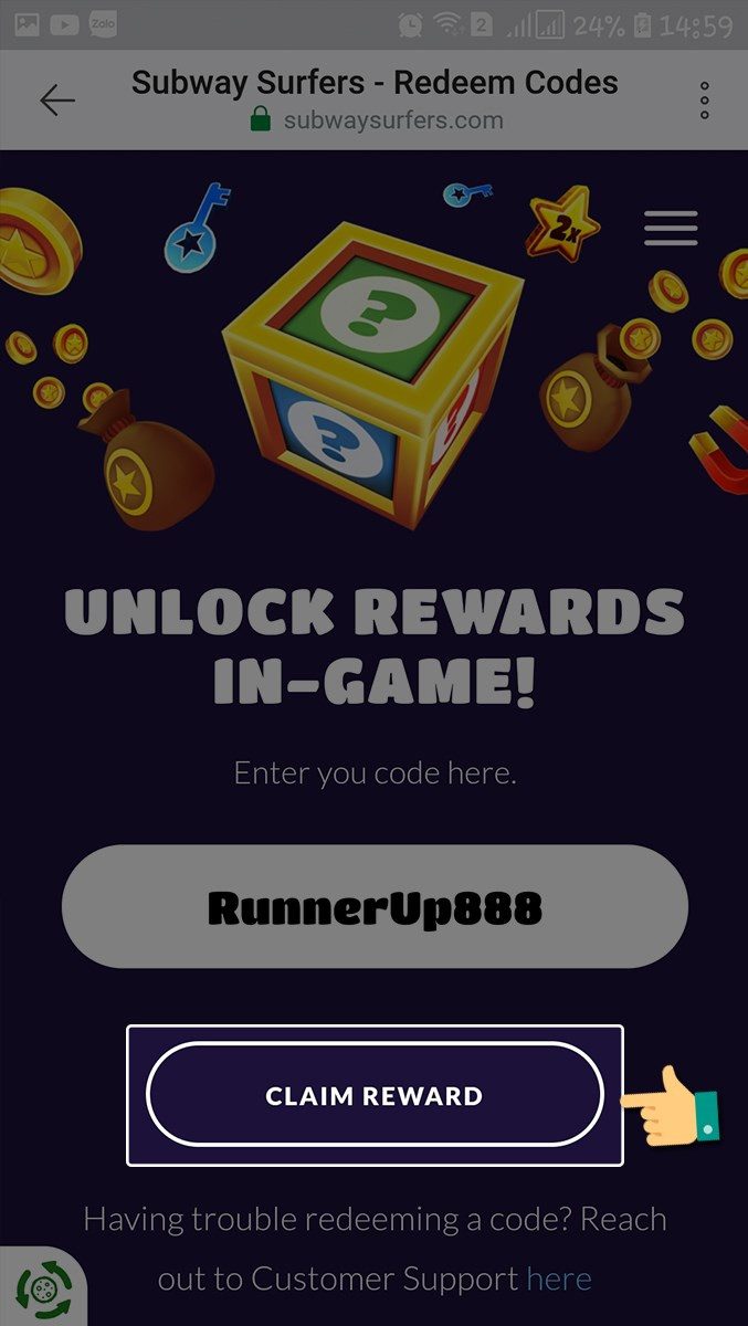 alt: Nhấn Claim reward để nhận quà