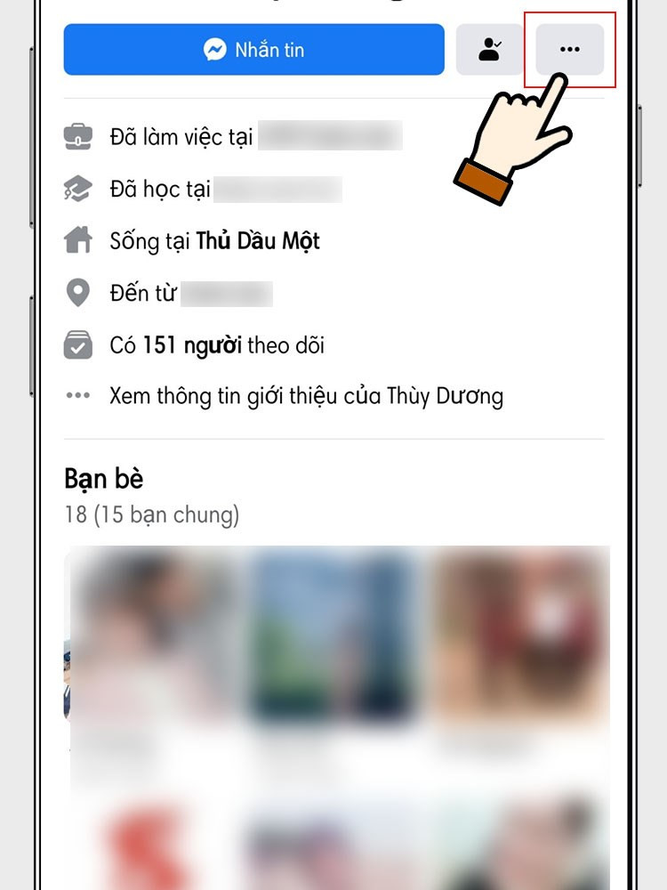 Alt: Nhấn vào biểu tượng ba chấm trên trang cá nhân Facebook