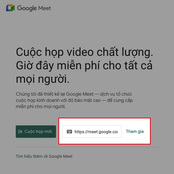 alt: Nhập mã cuộc họp trên Google Meet