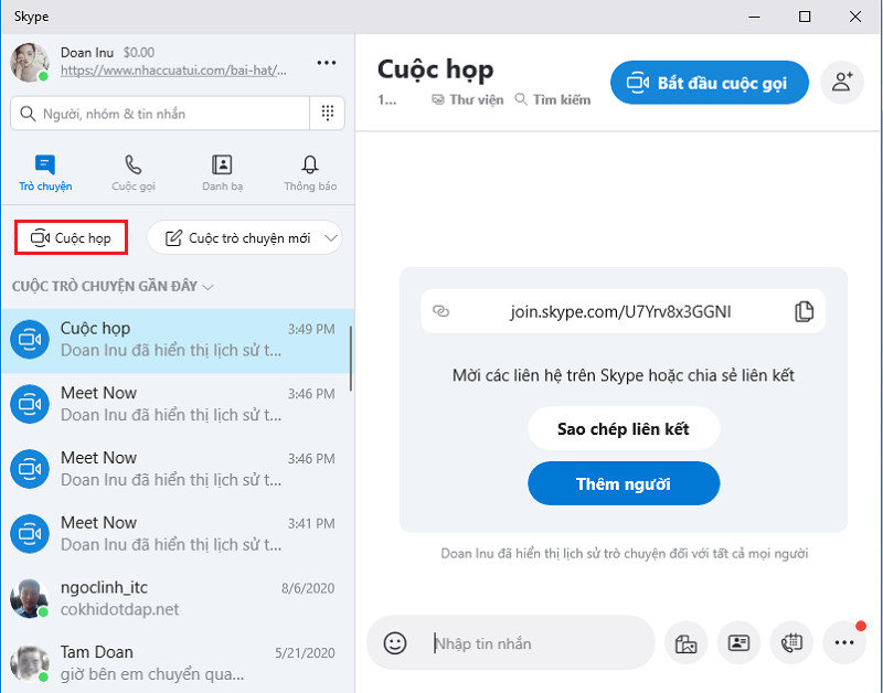 Alt: Nút tạo cuộc họp mới trên Skype