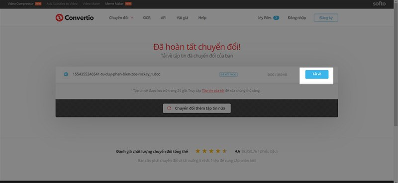 alt: Tải về file Word sau khi chuyển đổi