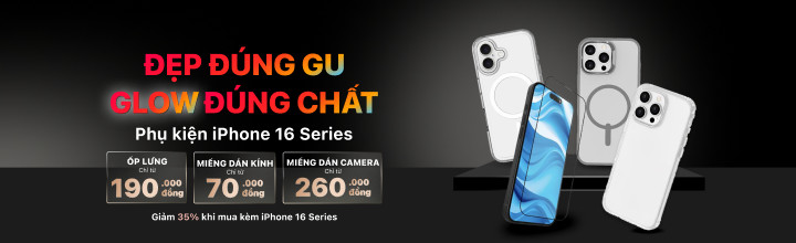 alt text: Banner quảng cáo phụ kiện iPhone 16 series