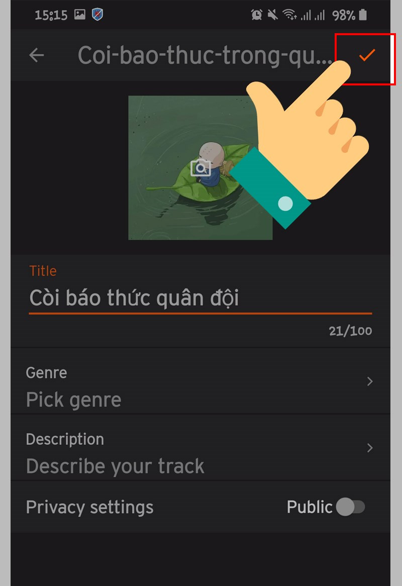 alt text: Biểu tượng check trên ứng dụng SoundCloud