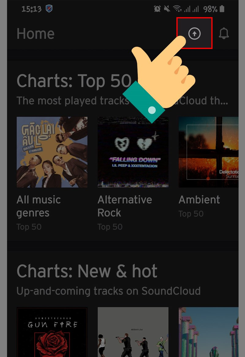 alt text: Biểu tượng upload trên ứng dụng SoundCloud