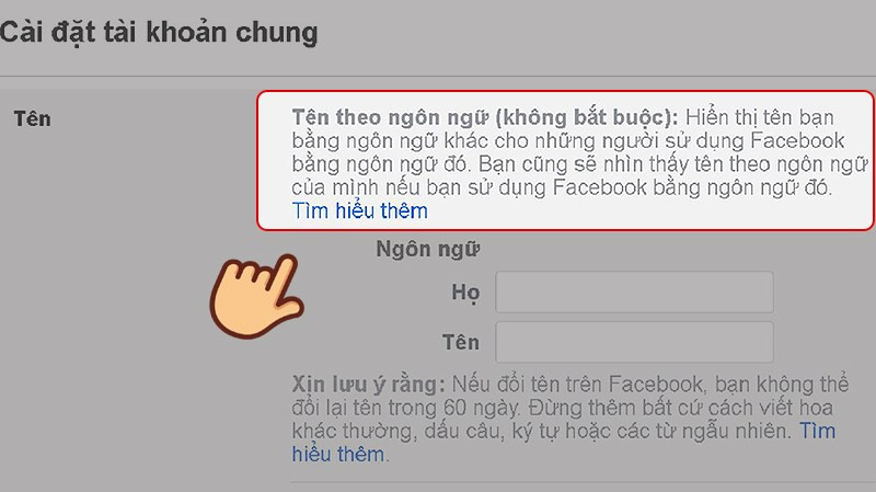 alt text: Bước 3 đổi tên Facebook