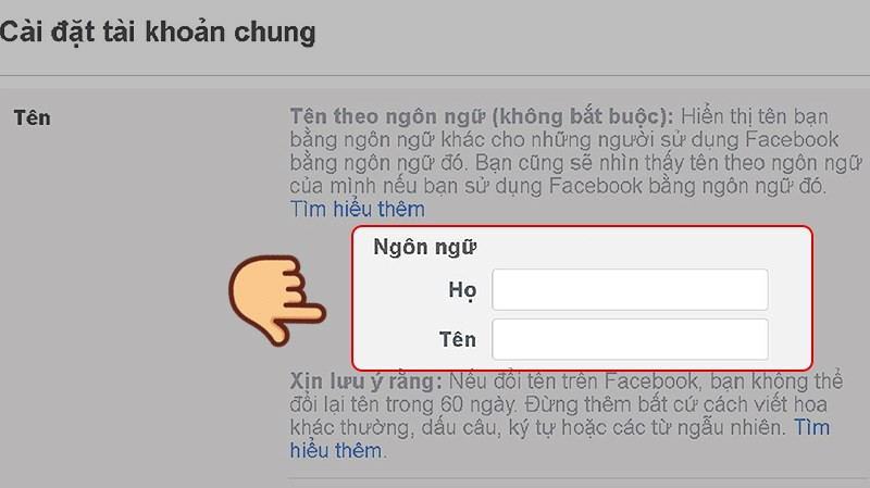 alt text: Bước 4 đổi tên Facebook