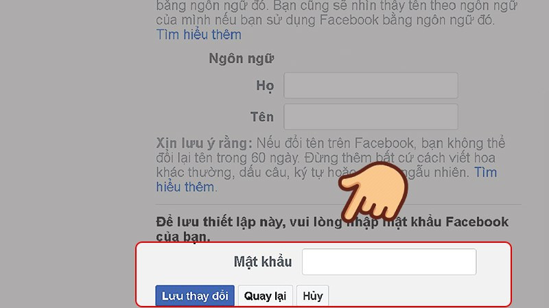 alt text: Bước 5 đổi tên Facebook